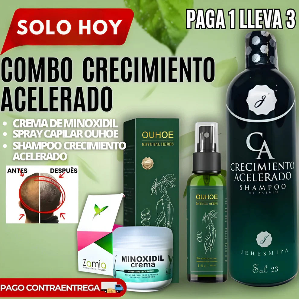 🌟Cabello Lleno y Fuerte, Resultados que Sorprenden  Combo Exclusivo 3 en 1 – Crecimiento Acelerado + Densidad + Cobertura Natural